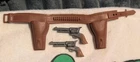 Johnny West Double Pistol Holster w/Guns Brown Marx RARE 1970's Best of West