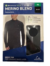 Paradox Men’s Merino Blend 1/4 Zip Performance Base Layer Top Black XL NWT