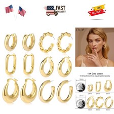 6 Pairs Chunky Gold Hoop Earrings Set for Women 14K Gold Plated Hypoallergeni...