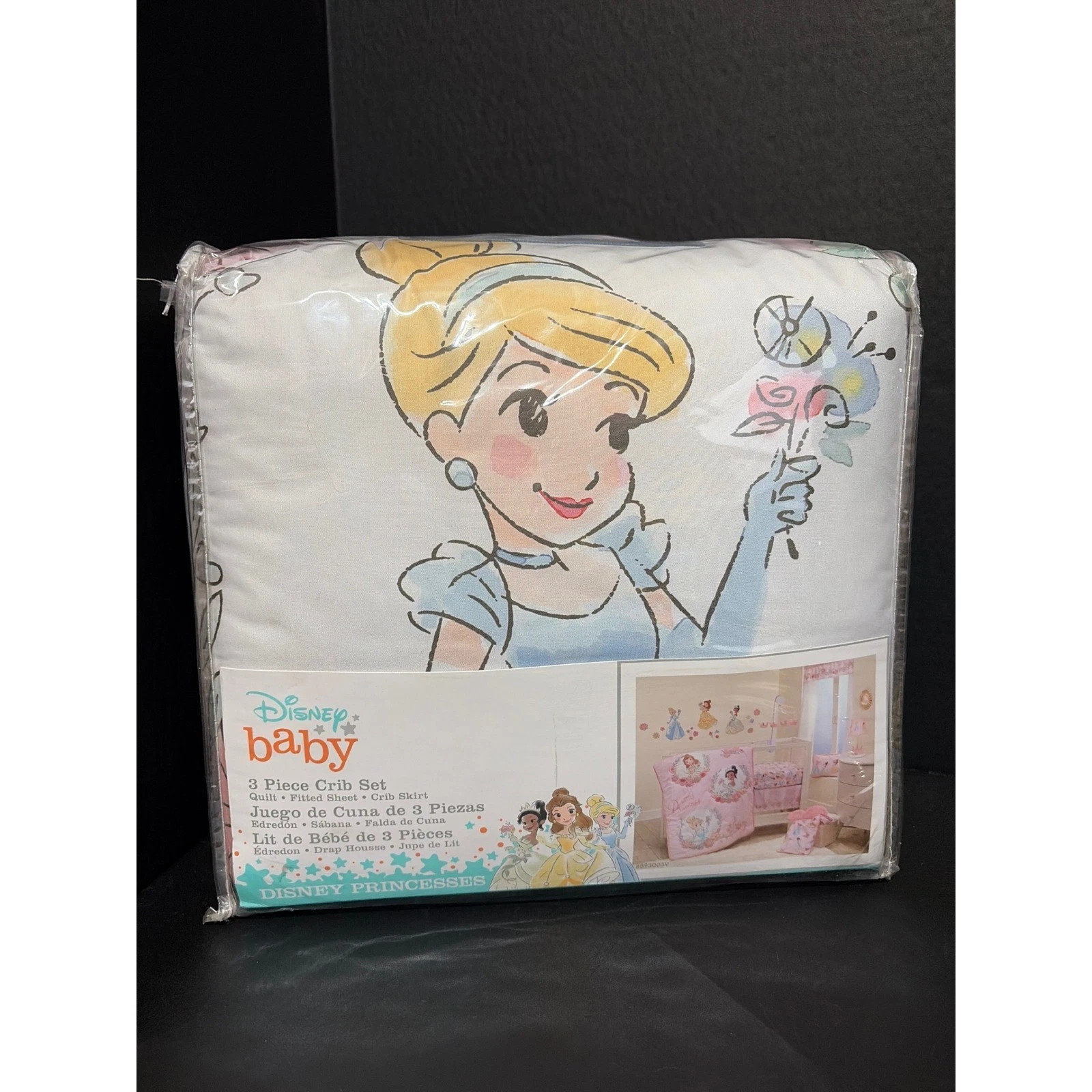 Lambs Ivy Disney Baby Pink Princess 3PC Crib Set Quilt Fitted Sheet Skirt NIP