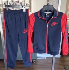 Nike Boys Tracksuit Set Navy Red 5-6 Years Jacket Pants Zip Logo Pockets