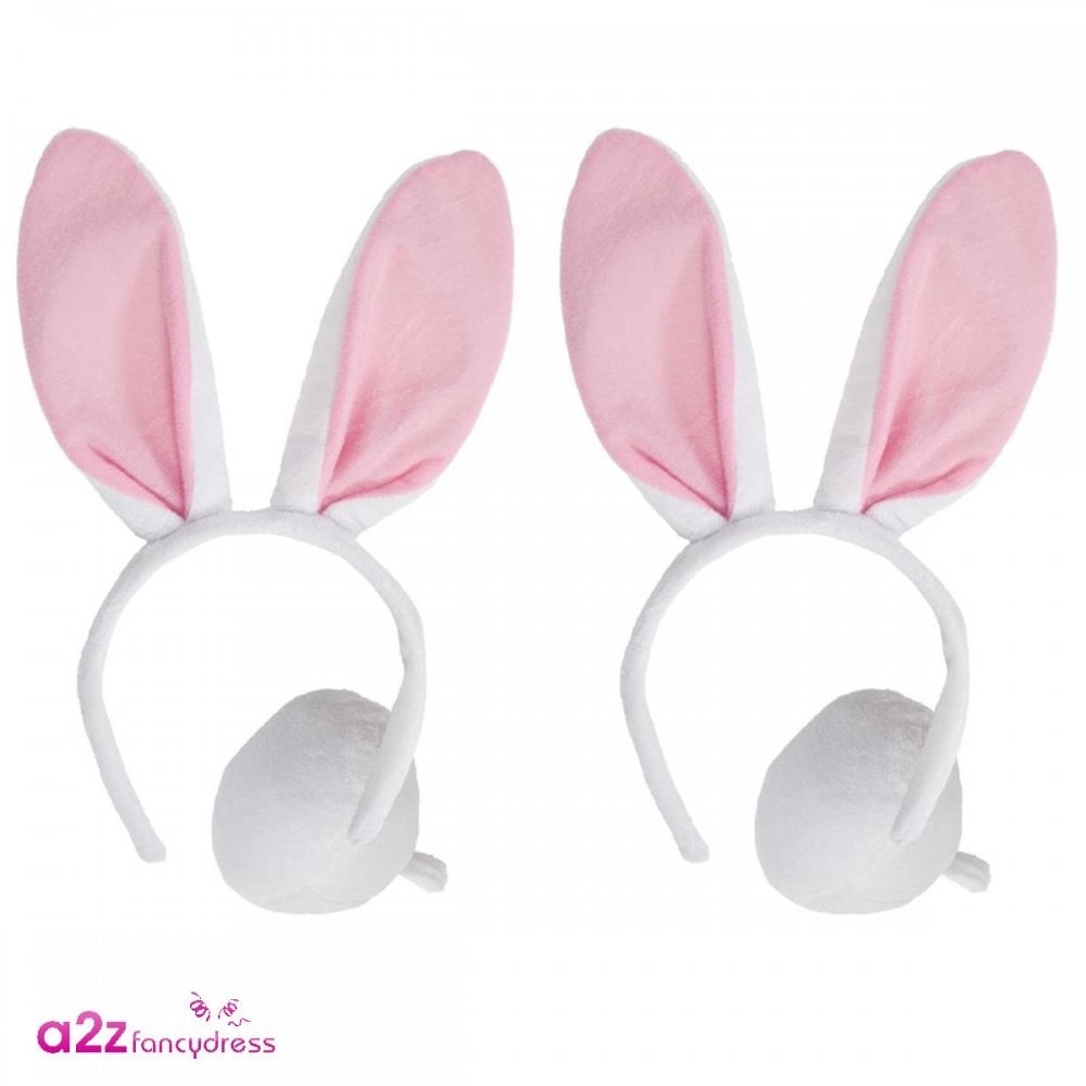 Kids 2 x Easter Bunny/White Rabbit Ears & Tail Set Book Day Easter Fancy Dress