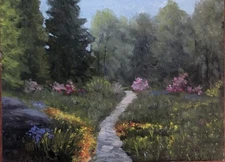 Original landscape oil painting, new, signed, garden