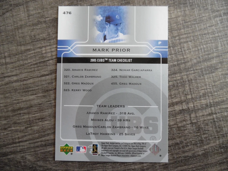 Mark Prior Chicago Cubs 2005 Upper Deck Team Checklist MLB Card #476 - Image 3 of 3