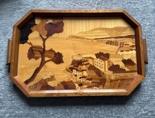 Vintage Italian Sorrento Marquetry Wooden Inlay Serving Tray With Handles