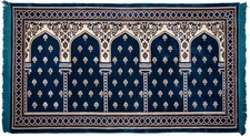 Turkish Islamic Prayer Rug 5 Person Janamaz Sajada Velvet Large Group Blue