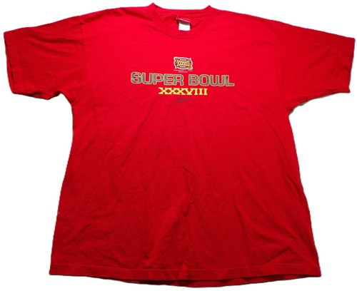 VTG Y2K Reebok Super Bowl XXXVIII 2004 Houston Men XL Red NFL Football Tee Shirt
