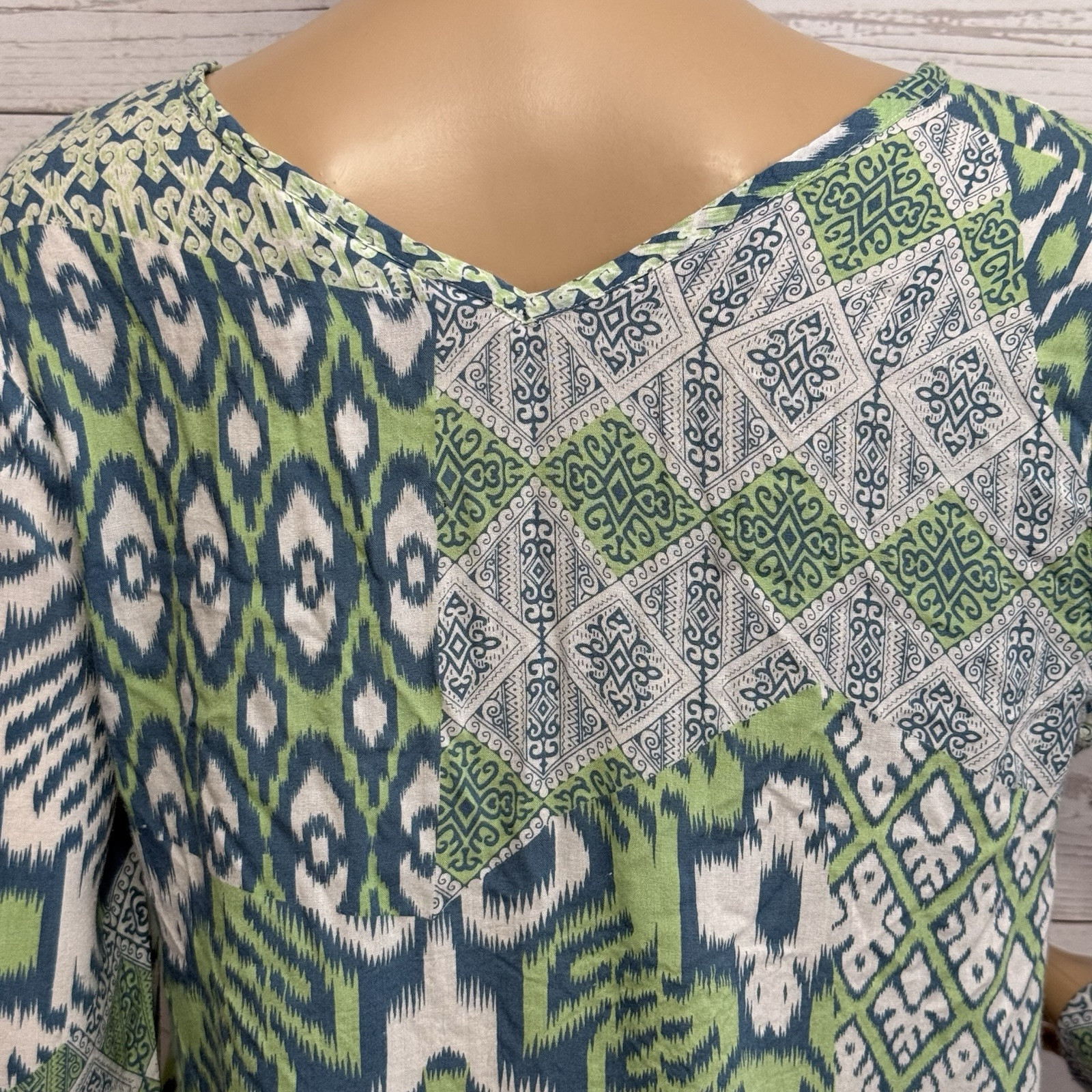 Nomadic Traders Blouse Medium Green Blue Boho Pat… - image 10