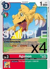 4X Digimon Card Game Agumon EX11-007 Common NM