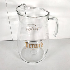Tetley's Beer Jug Glass 4 Pint Pub Man Cave Brewerania Ale Pitcher Jug