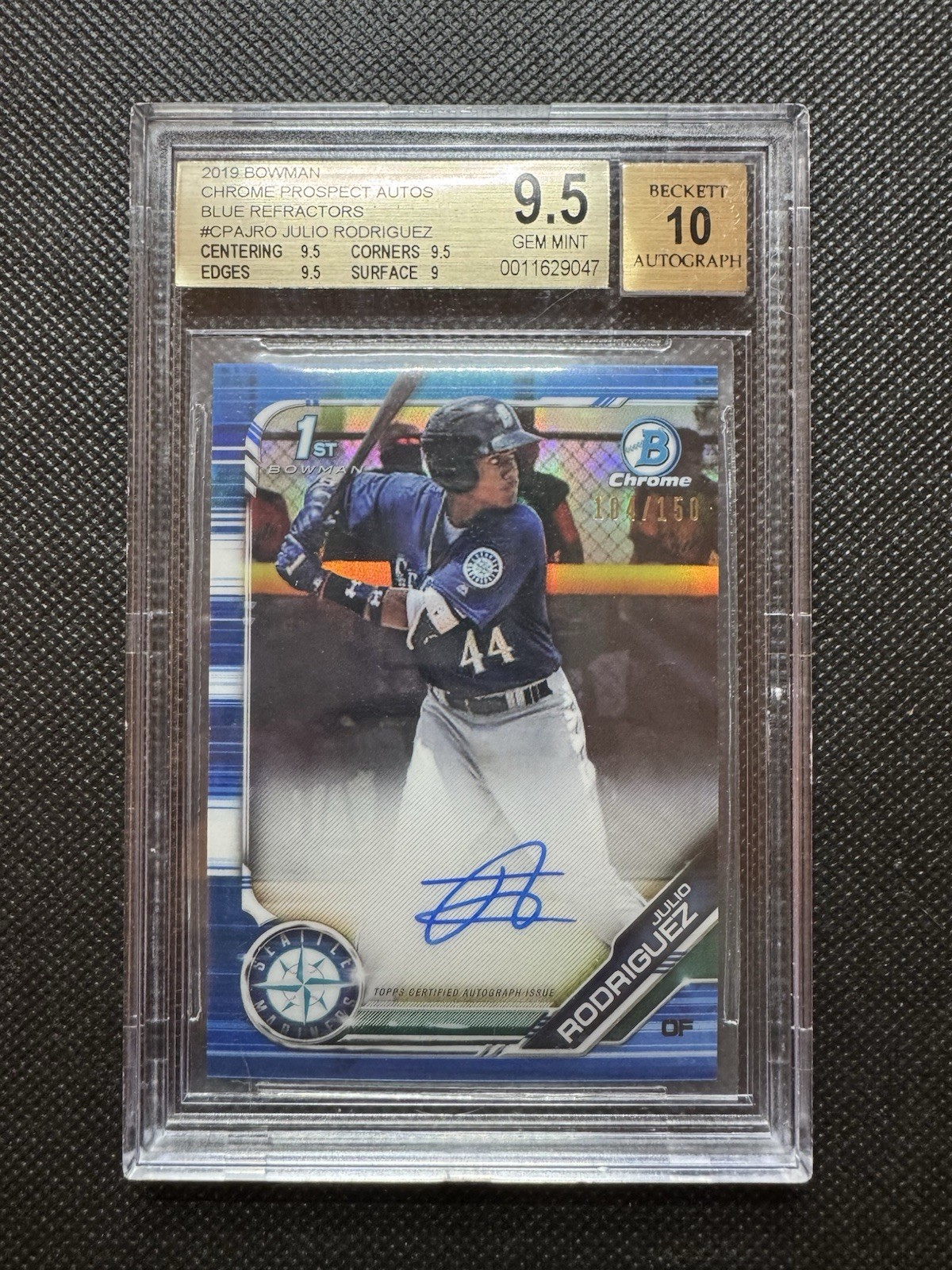 2019 Bowman Chrome Julio Rodriguez Prospect Auto True Blue Ref /150 BGS 9.5/10