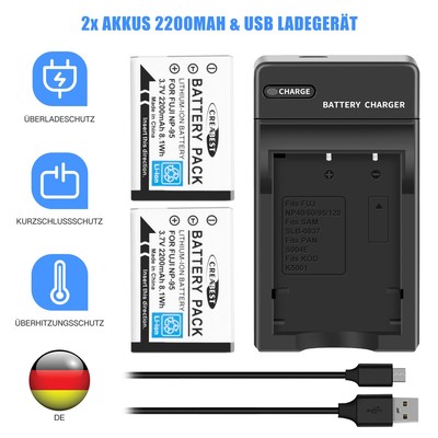 2x 3.7V NP-95 Akku & Ladegerät Für Fujifilm FinePix F30 F31 F31fd X100T X30 X70