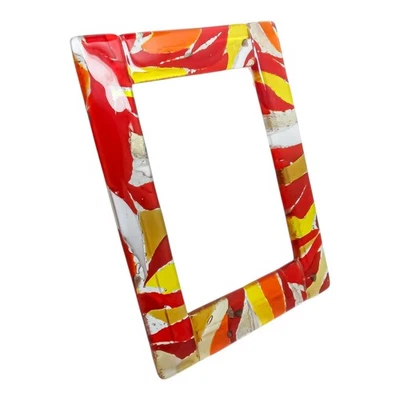 Cadre Photo En Verre De Murano Rouge Orange Blanc 16Cm X 12Cm Autonome - Photo 1/3