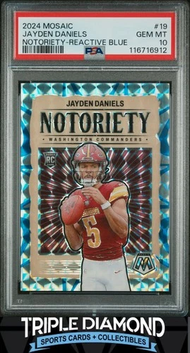 2024 Mosaic Jayden Daniels Notoriety Reactive Blue Rookie #48/99 PSA 10 BNA175
