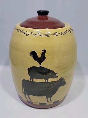 Heartfelt Kitchen Creations Vintage Farm Animals School House Folk Art Canister