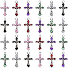 60pcs 6 Colors Alloy Enamel Rosary Cross Charms Small Cross Charms Jesus Cruc...