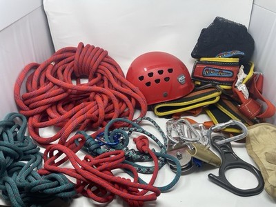 Climbing Rescue Gear Lot Red Petzl Helmet CMI Pulley Gibbs Ascender Rope