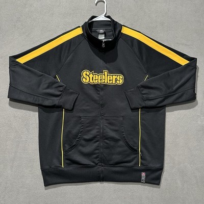 Pittsburgh Steelers NFL Track Jacket Men 2XL Black Yellow Full Zip Spellout Logo
