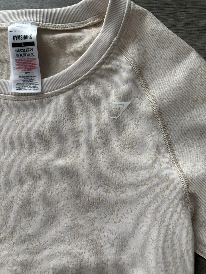 Camisa corta Gymshark para mujer L beige amarilla adaptada mancha sin costuras manga larga Foto 4 de 4