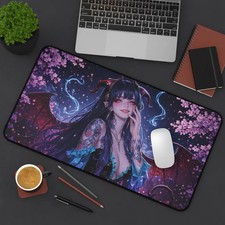 Cyberpunk Anime Waifu Desk Mat, Neon City Girl Gaming Mousepad