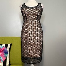 Ann Taylor Black Lace Nude Illusion Cocktail Sheath Dress NEW 2P Petite 