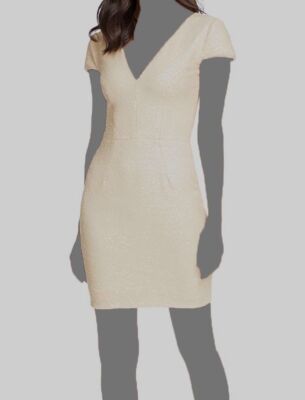 $204 Dress The Population Women's Beige Zoe Sequined Short Sleeve Dress Size M