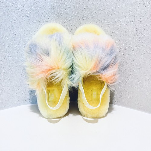 UGG Fluff Yeah Women's Big Kid Tie Dye Lemonade Slides Sz 6, 6.5 NEW - 第 2/12 張圖片