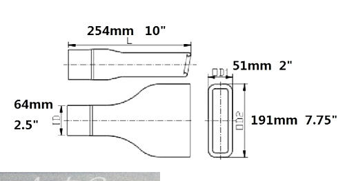 2.5'' Inlet Stainless Rectangle Angle Cut Outlet Rolled Exhaust Tip 10'' Long - Picture 2 of 5