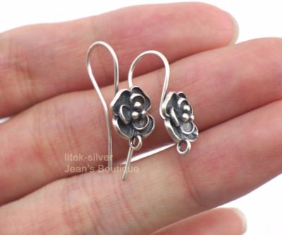 925 Sterling Silver Flower Ear Wire French Hook Earrings Findings