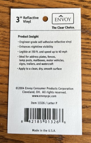 ENVOY 3" Reflective Vinyl Self Adhesive Sticker Letter P - Picture 2 of 2