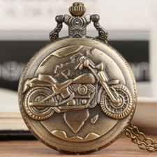 Bronze Motorcycle Motorbike MOTO Chain Pocket Watch Necklace Pendant Men Gift