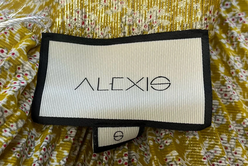 Falda midi metálica con estampado floral plisada dorada Alexis talla S Foto 4 de 4