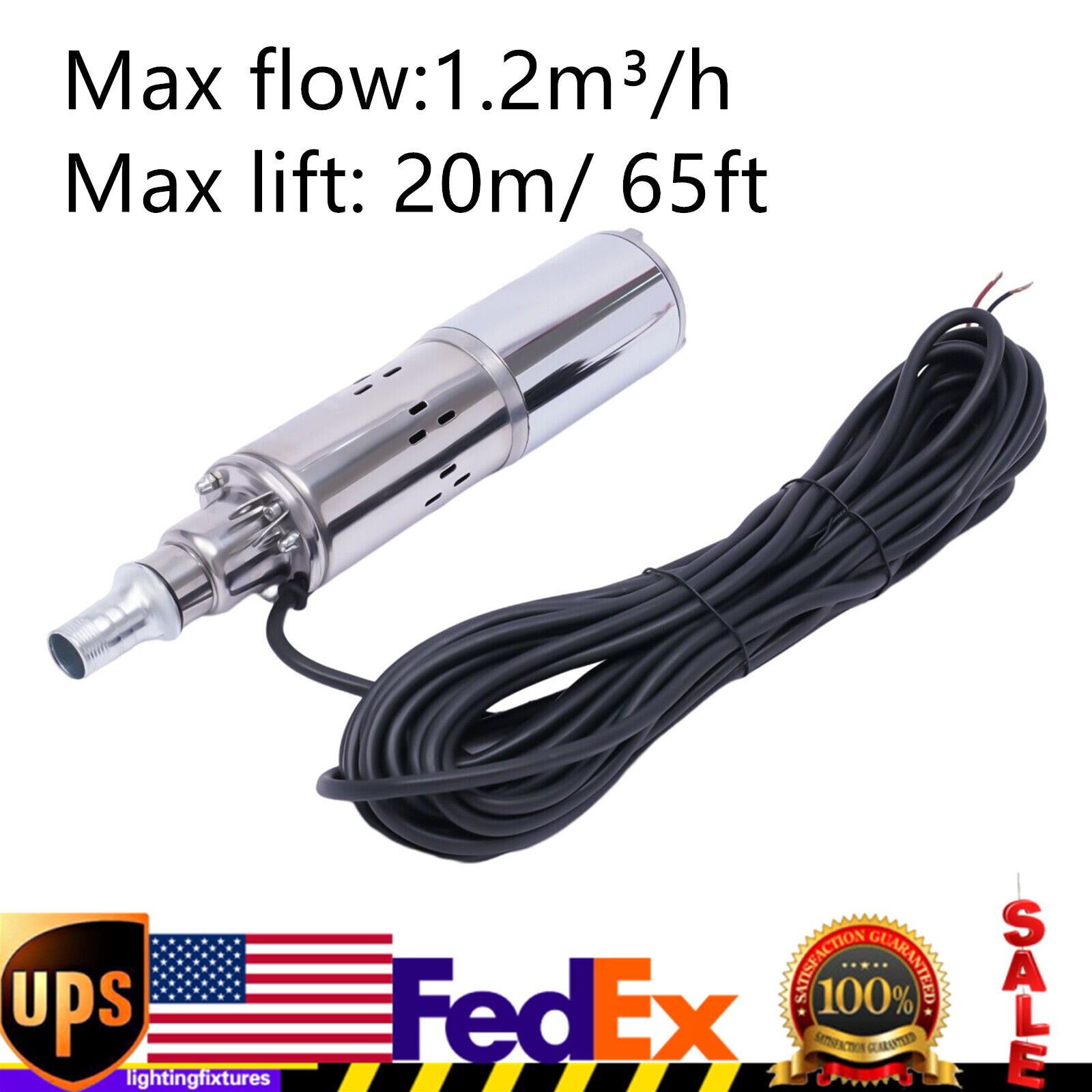 1.2m³/h Solar Water Pump Submersible Deep Well Pump 180W 12V DC Stainless Steel