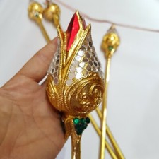 6x Gold Lotus Laquer Thai Artificial Flower Handmade Home Decor Buddhism Gifts