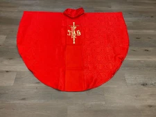 BEAUTIFUL RED CHASUBLE WITH GOLD IHS EMBROIDERY + STOLE