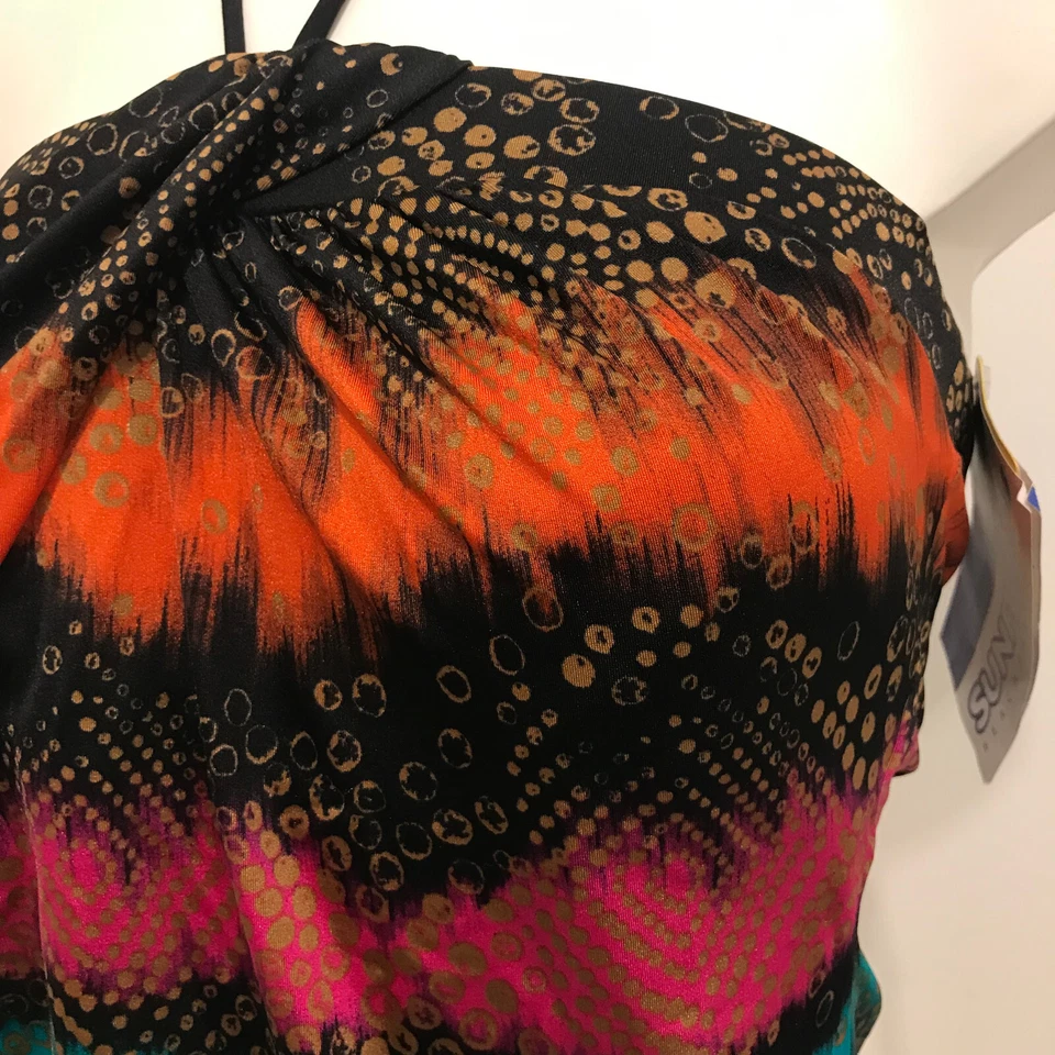 Top Tankini Sunflair Negro 36B Vibrante Naranjas Rosas Cuello Halter Sin Tirantes Acolchado Foto 4 de 4