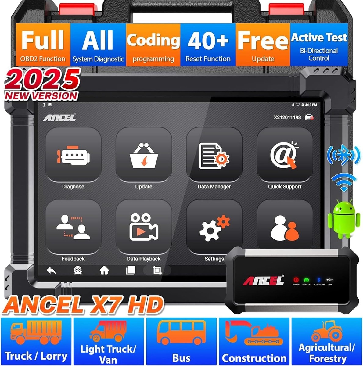 ANCEL X7HD 10'' Heavy Duty Truck Scanner Semi Trucks Full System