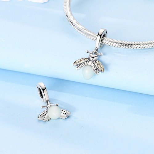 MULA Frauen Solid 925 Sterling Silber Charm CZ Leuchtende Firefly Für Armband - Picture 6 of 9