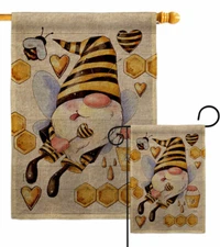 Honey Gnome Burlap Garden Flag Friends Decorative Small Gift Yard House Banner