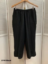 LP40 Black XLarge NWT Match Point Linen Pant Capri Flax Cuff Pockets NEW Elastic