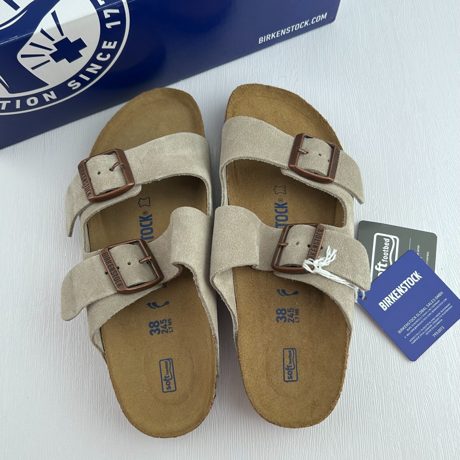 Birkenstock Arizona Soft Footbed Taupe Suede Leather Casual Unisex's Sandals