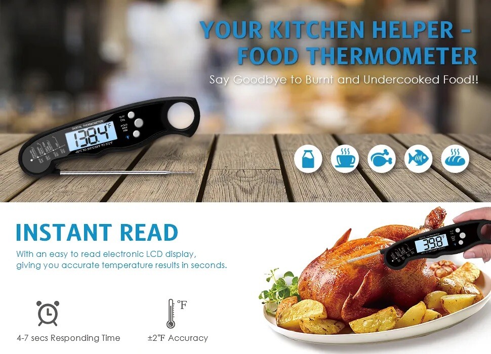 Thermomètre de cuisson instantané lecture rapide étanche pour barbecue et four