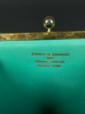 Pochette Vintage Roberta Di Camerino - Velours Vert Et Cuir - Made In Italy - Années 80