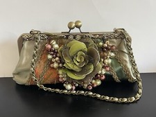 VTG Victorian Style Lace Shoulder Decorated Ruffled Flower Chain Strap Handbag