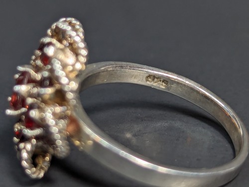 Sterling Silver Garnet Flower Cluster Ring Size 9 925 - Picture 6 of 21