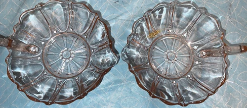 Vintage Anchor Hocking OYSTER & PEARL PINK 5 1/4" HANDLED SHAPED BOWL Set Of 2