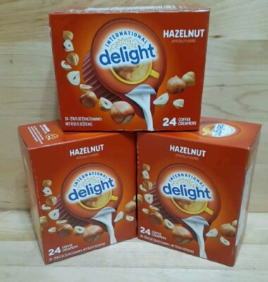 3x 24= 72 International Delight Hazelnut Coffee Creamer Singles NOgluten/lactose