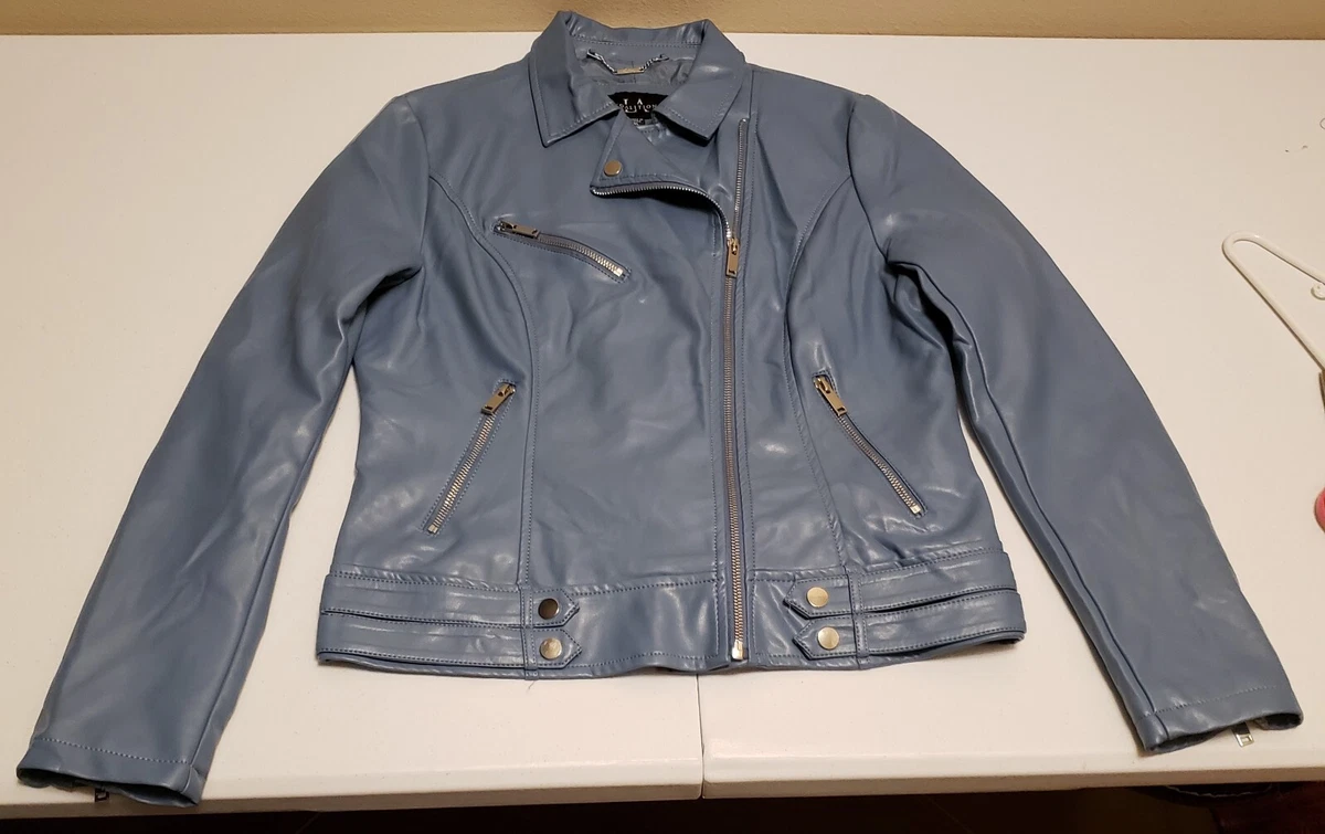 LA Coalition Light Blue faux leather jacket womens Size XL