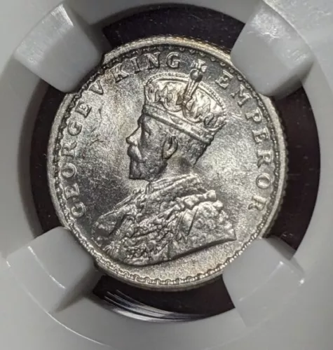 1917 C India 1/4R 1/4 Rupee NGC MS64 UNC Silver Coin British India George V