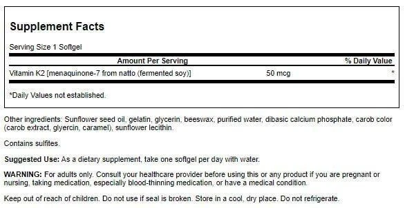 Swanson Natural Vitamin K2 (Menaquinone-7 from Natto) 50 mcg 30 Sgels - Image 4 of 4